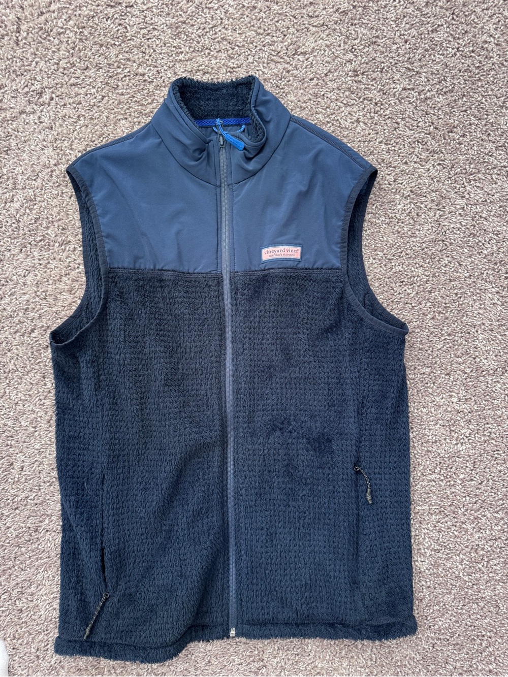 Vineyard Vines Navy Textured Fleece Vest